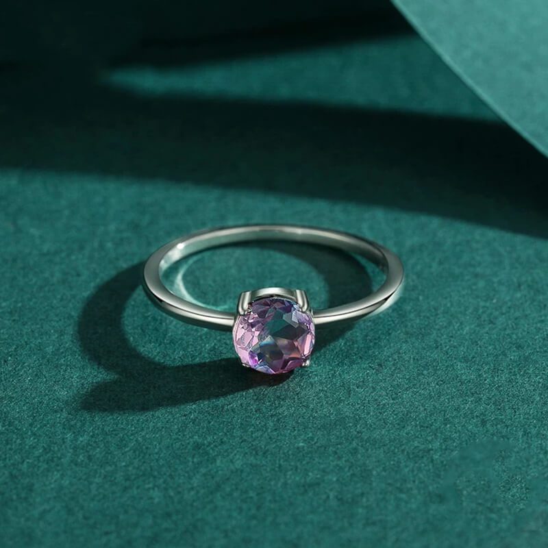 טבעת יוקרה-Silver Classic Romantic Round Sparkling Watermelon Tourmaline Finger Ring For Women – תמונה 4