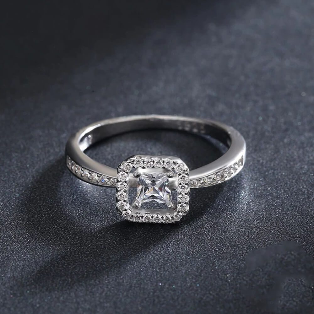 טבעת יוקרה-Silver Ring Geometric Hollow Cubic Zirconia Finger Rings For Women – תמונה 4