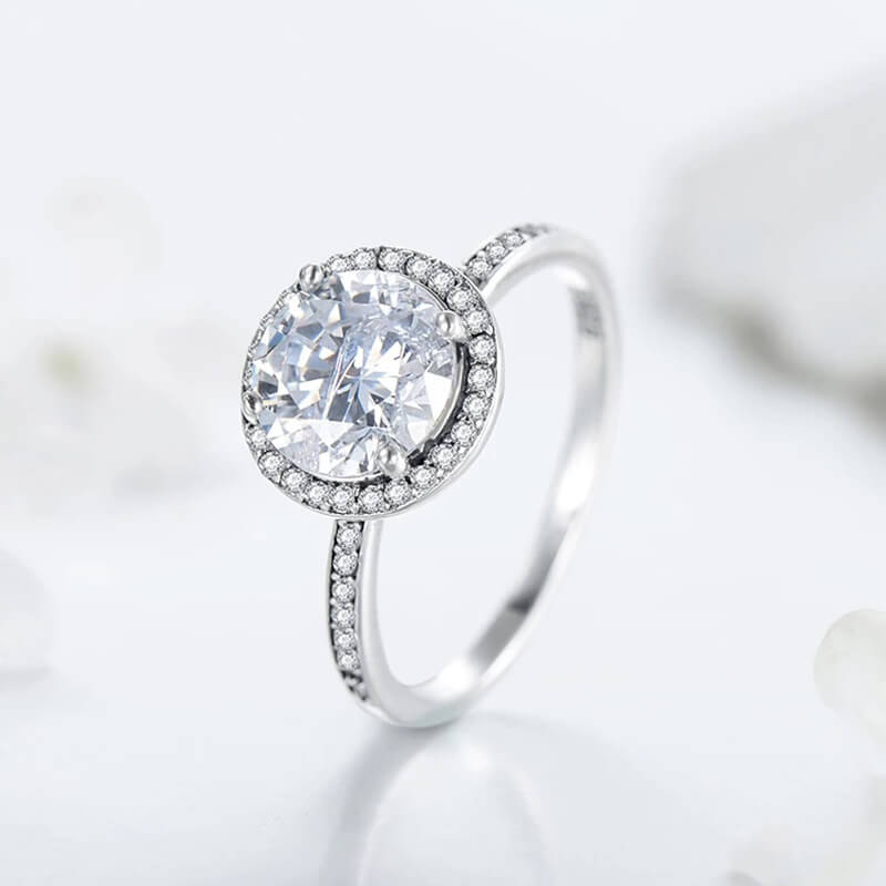 טבעת יוקרה-Silver Round Clear CZ Fashion Finger Ring Classic Jewelry For Women – תמונה 4