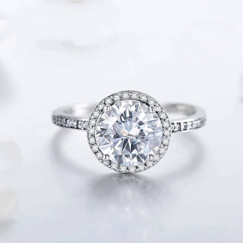 טבעת יוקרה-Silver Round Clear CZ Fashion Finger Ring Classic Jewelry For Women – תמונה 5