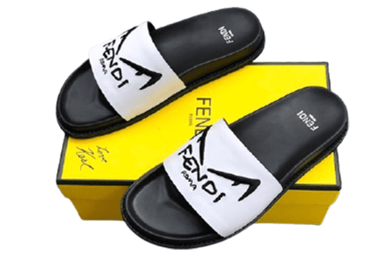 פנדי - FENDI SLIPPERS - White & Black – תמונה 5